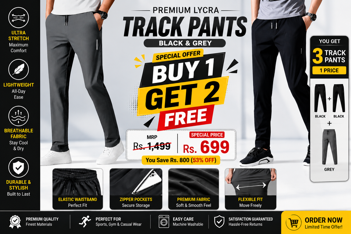 🔥 Premium Men's Lycra Track Pants Combo (Black & Grey) | Ultra Stretch, Breathable & All-Day Comfort
