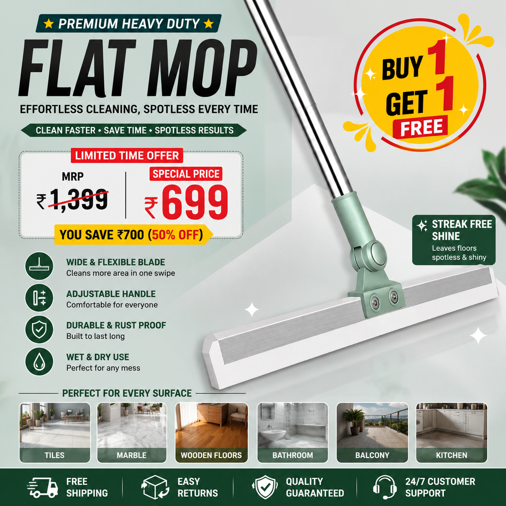 🎉 Buy 1 Get 1 FREE | Premium Heavy-Duty Flat Mop with Extendable Stainless Steel Handle | 50% OFF + Free Shipping